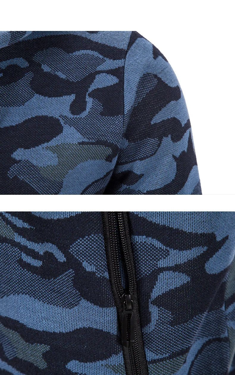 Men Winter Thick Fleece Camouflage Sweater Hooded Cardigan Slim Fit Knitted Sweaters Jacket Male Outwear Warm Sweatercoat