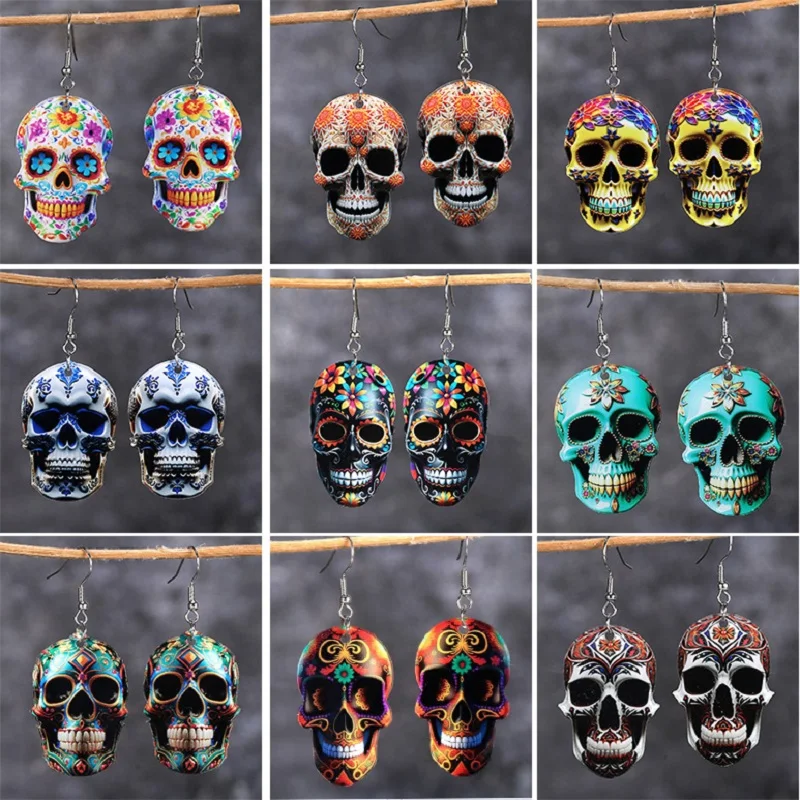 New Acrylic Skull Head Earrings Personalized Fashion Original Earrings Punk Fear Ghoulish Head Hip-hop Earrings