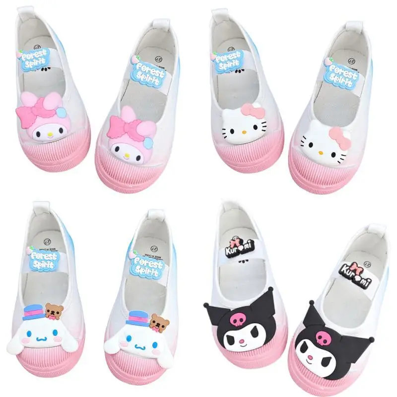 

Аниме Sanrio Hellokittys My Melody Cinnamoroll Kuromi детская обувь из парусины мультяшная Милая нескользящая Мягкая подошва для детского сада домашняя обувь