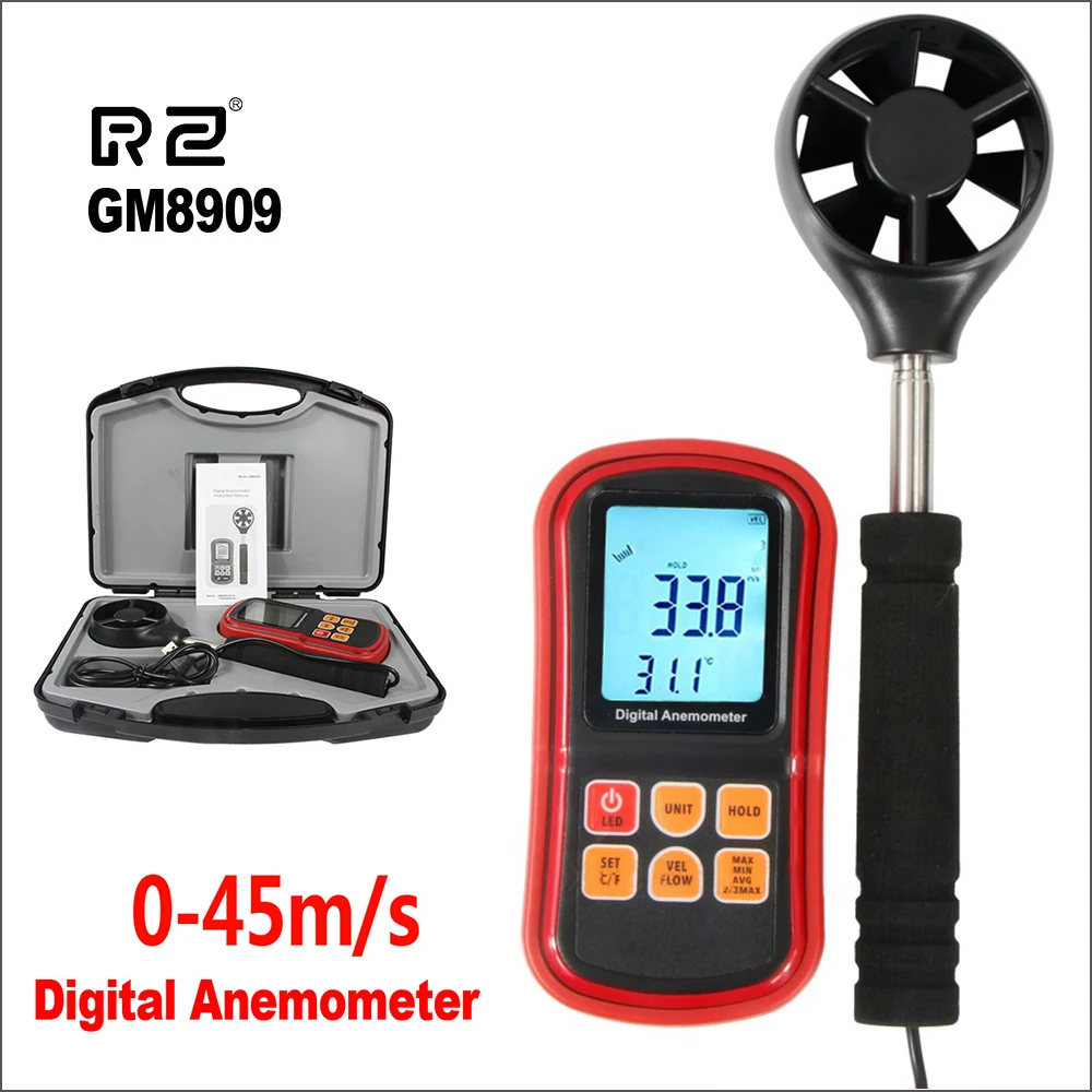 RZ Anemometer Wind Speed Meter Wind Speed Meter Digital Handheld Anemograph 0~45m/s Hot Wire Wind Speedometer