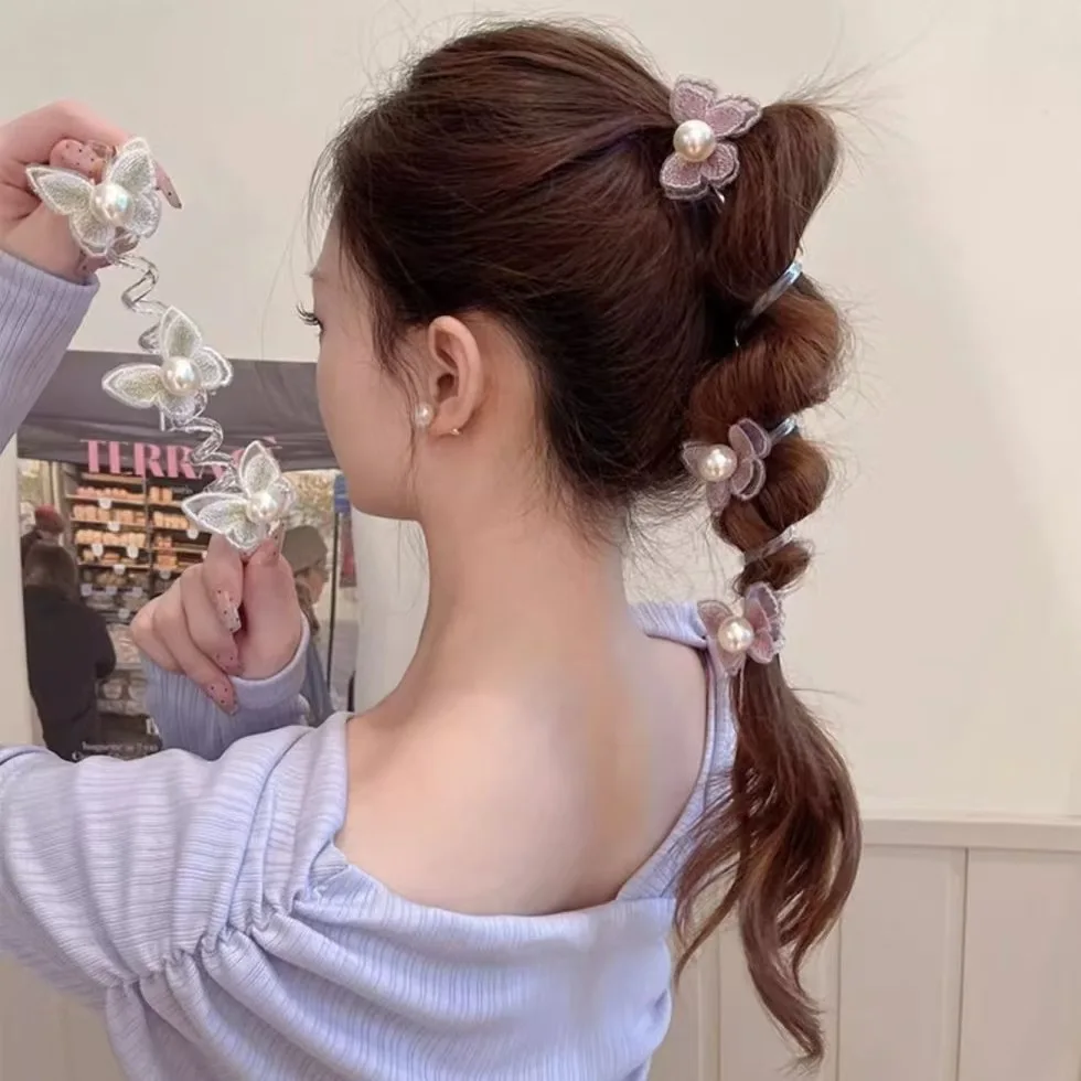 1/6 Stück Damen Haarbänder Stickerei Schmetterling Perle Süße Kawaii Haargummi Modisch Einfach Vielseitig Haarschmuck Mädchen