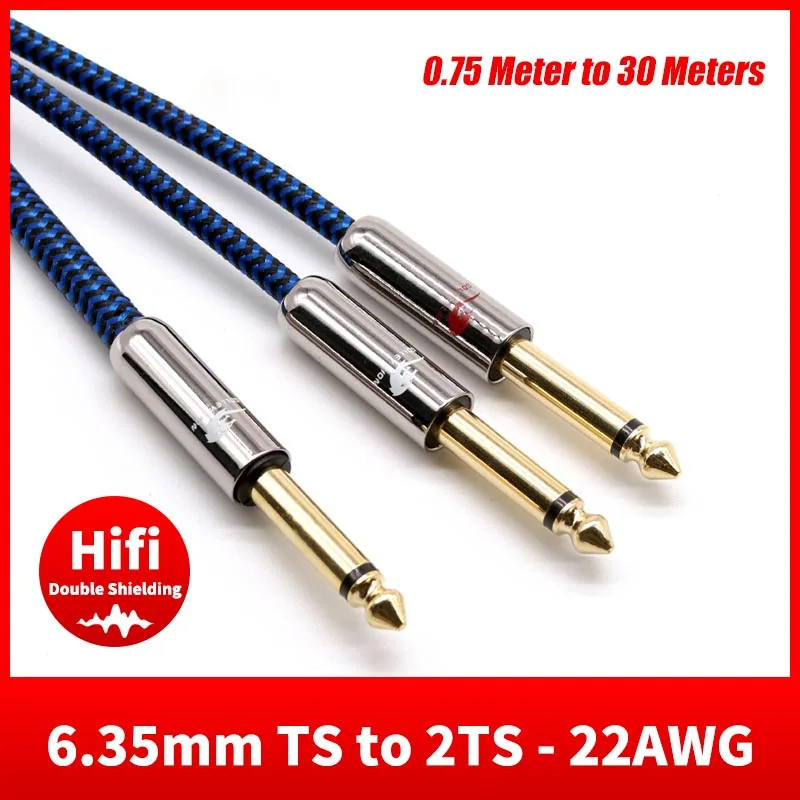 

1/4Inch TS Mono 6.35mm Male to Dual 1/4" Male Stereo Audio Cable for Amplifier Mixer Electric Guitar Keyboard OFC Shielded Cords