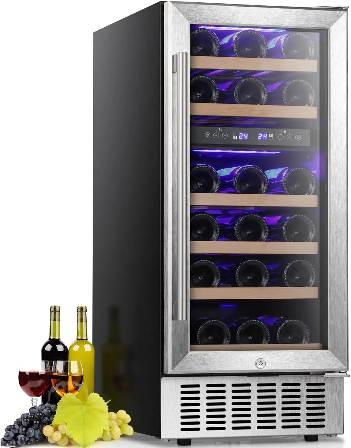 

Wine Fridge,15 Inch Wine Cooler Refrigerator Under Counter(41-68°F),28 Bottles Built-in Dual Zone &Freestanding Wine
