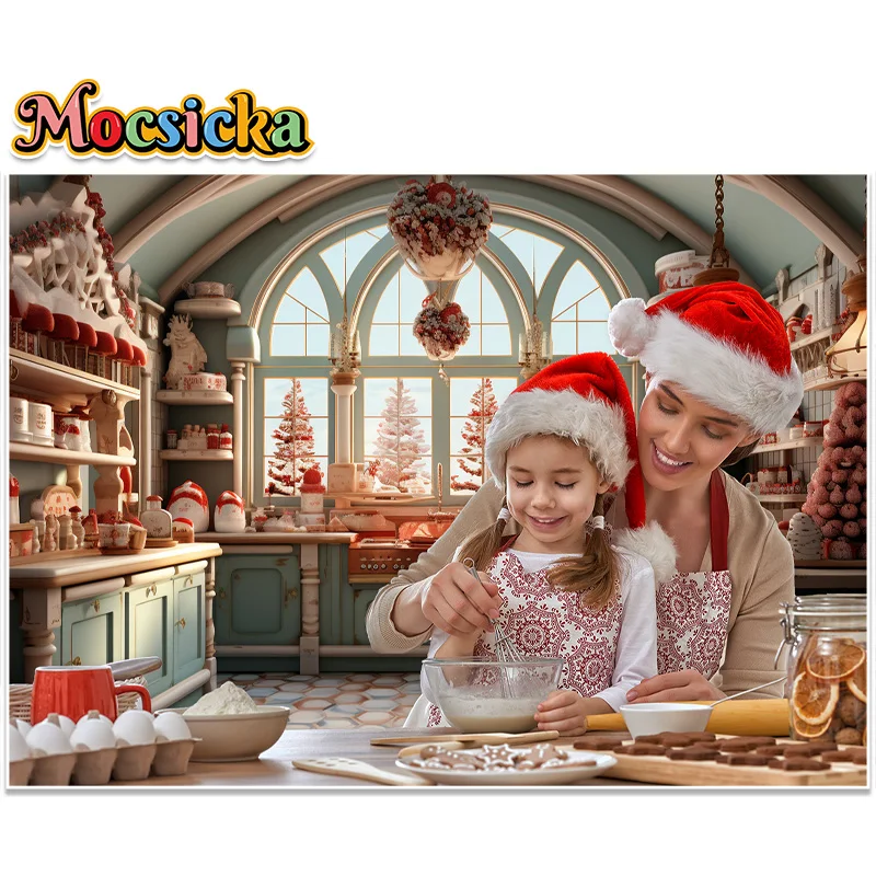 Christmas Kitchen Backdrops for Photography Brown Wood Cupboard Backgrounds for Photo Studio Christmas Tree Decorations Supplies