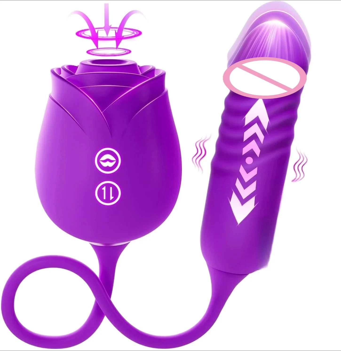 10 Vibration Modes Rose Vibrator for Women - 3-in-1 Intense Clitoral Sucking & G-Spot Thrusting Dildo Massager