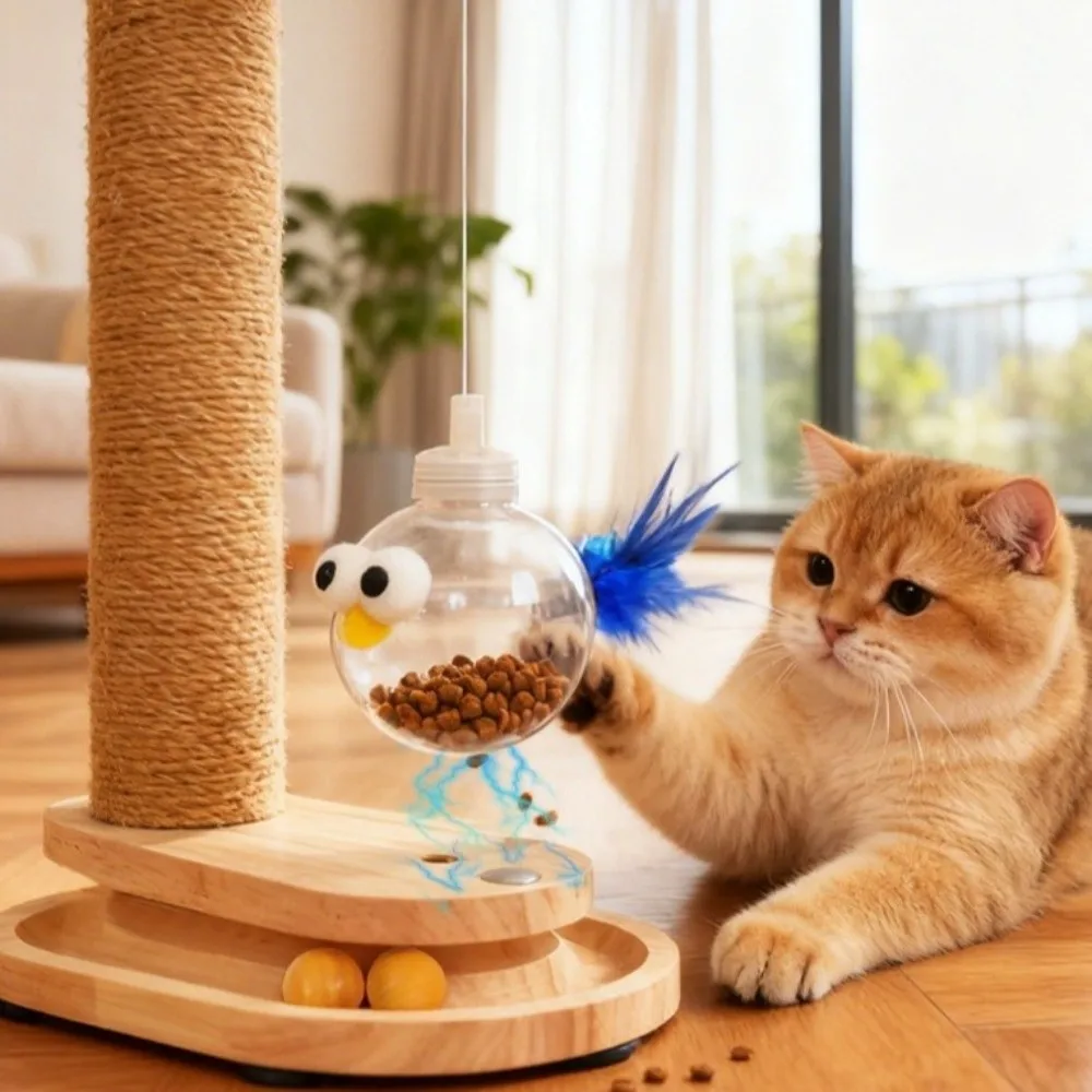 

Wear-resistant Cat Scratch Post Rotating Platform Food Puzzle Ball Stand Scratching Board Vertical Cat Teaser Toy