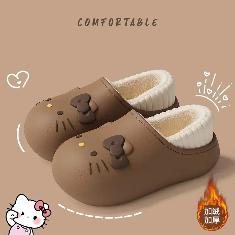 Hello Kitty Girls Home Cotton Shoes Cute Kt Plush Slippers 2026 Woman Kawaii Student Anime Winter Thickened Bedroom Warm Shoes