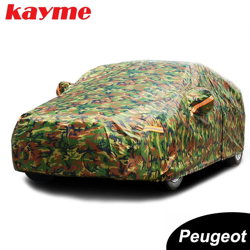 Kayme Waterproof Camouflage Car Covers Outdoor Sun Protection Cover For Peugeot 206 307 308 207 2008 3008 406 407 2017