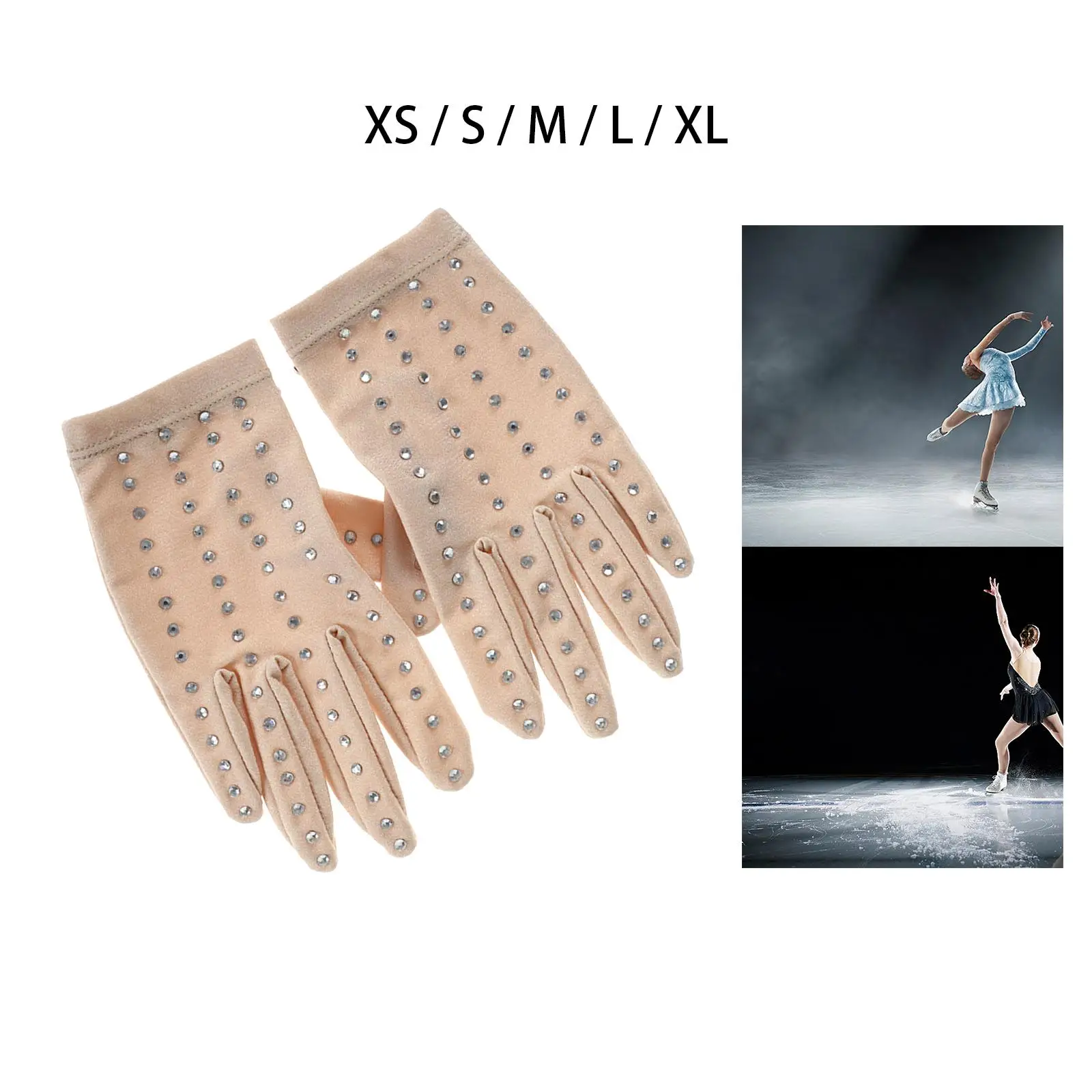 Womens Figure Skating Gloves with Rhinestones Decoration Girls Skating Accessories for Show Competition Dance