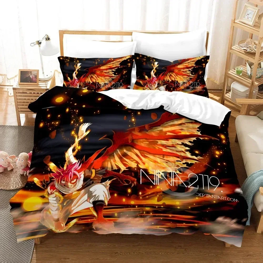Anime Fairy Tail Logo Natsu Bedding Set 3D Printed Suitable for Bedroom Duvet Cover Set With Pillowcases Kids Home Textile
