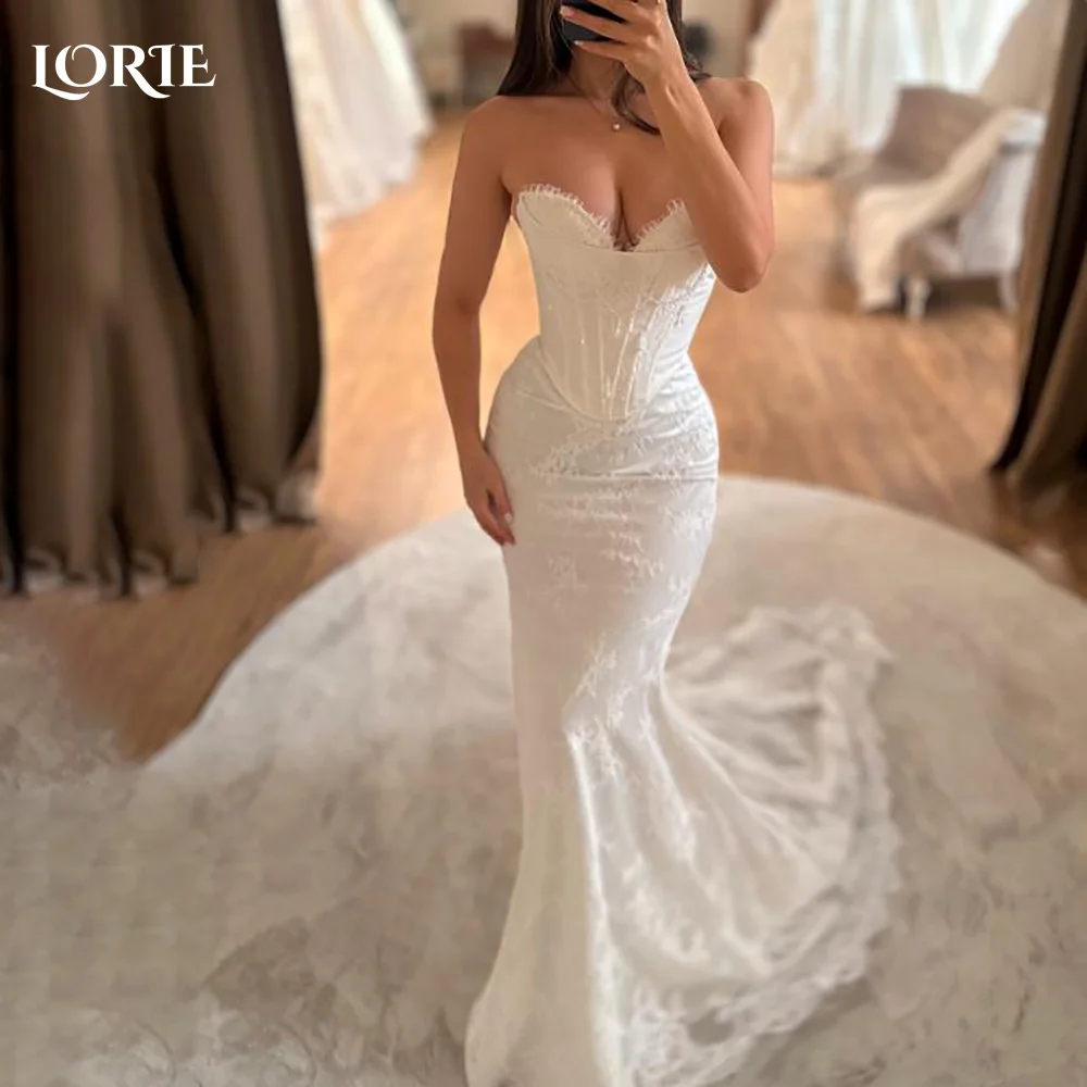 

LORIE Elegant Lace Mermaid Wedding Dresses Women Backless Sleeveless Corset Bridal Gowns Customized Detachable Train Bride Gown