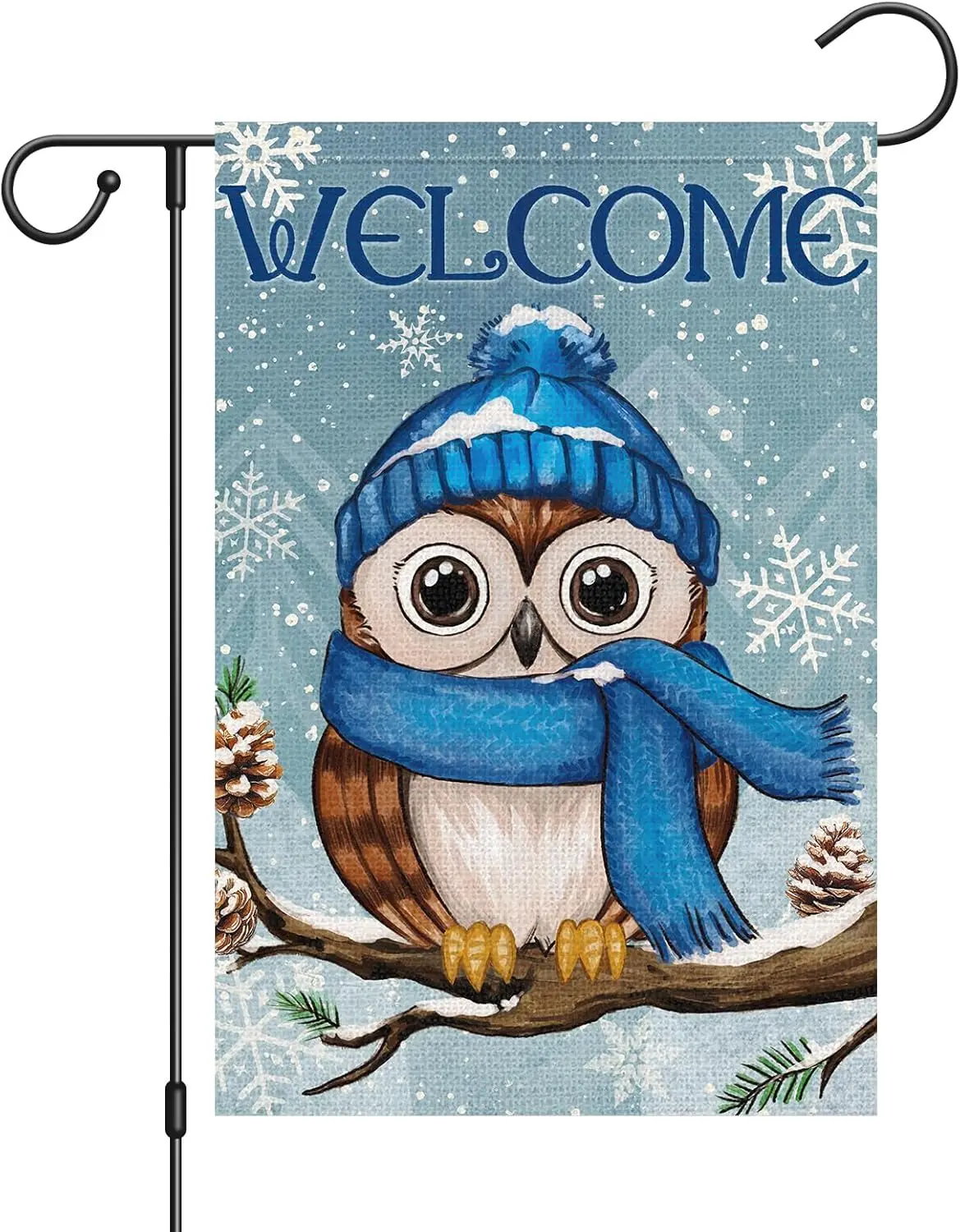 Owl Welcome Winter Garden Flag 12 x 18 Inch Double Sided Outside, Snowflake Winter Seasonal Farmhouse Yard Outdoor Decor LLK hhz