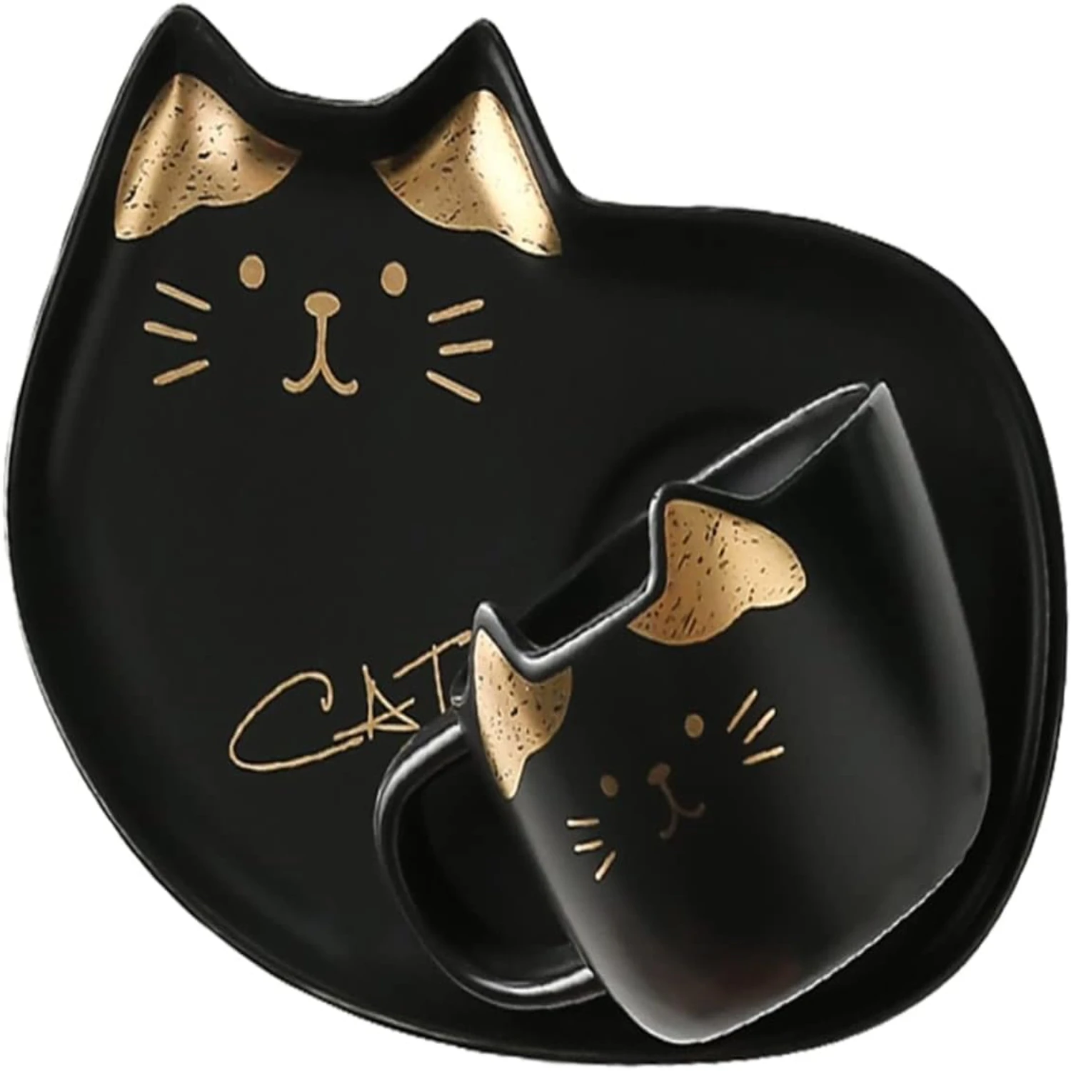 

Stylish and adorable, this high-quality ceramic cat-shaped coffee mug and saucer set features a cute cat design. Complete with a