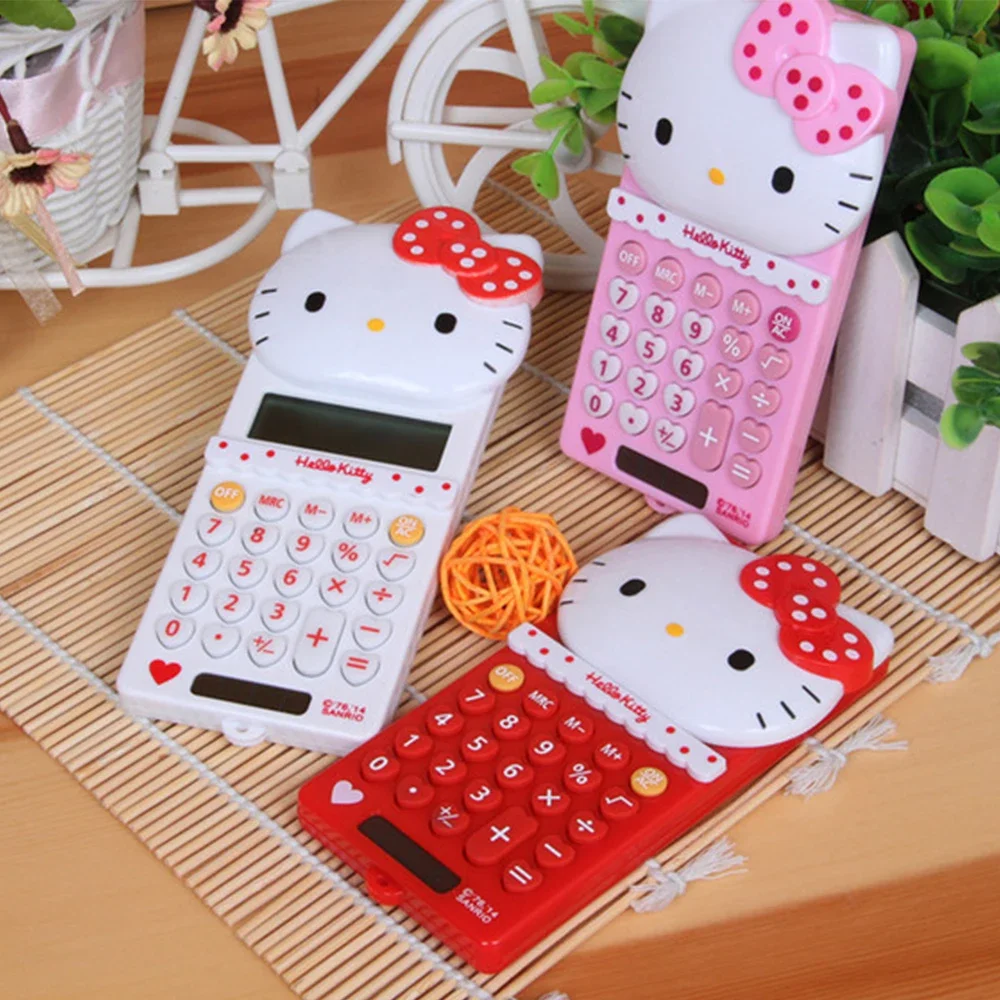 Kawaii Hello Kitty Cute Sanrio new cartoon portable computer push-back Pocket calculator girl learning electronic computer gift