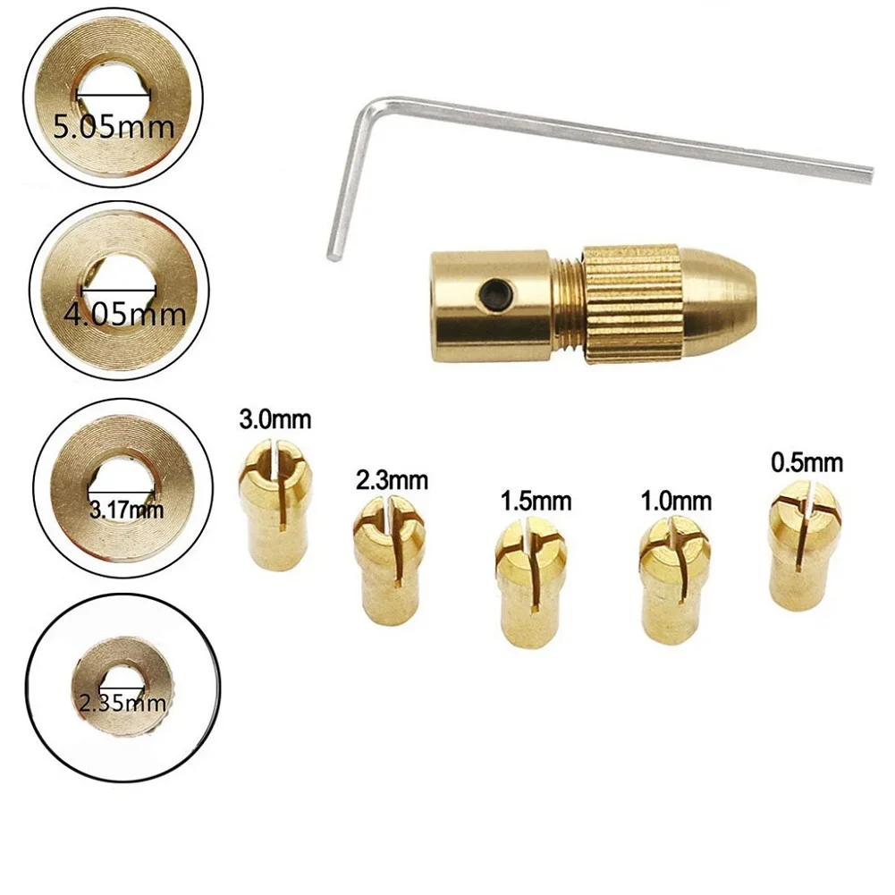 Adaptador de mandriles para taladro eléctrico, minibroca de latón, Color dorado, 2,35/3,17/4,05/5,05mm