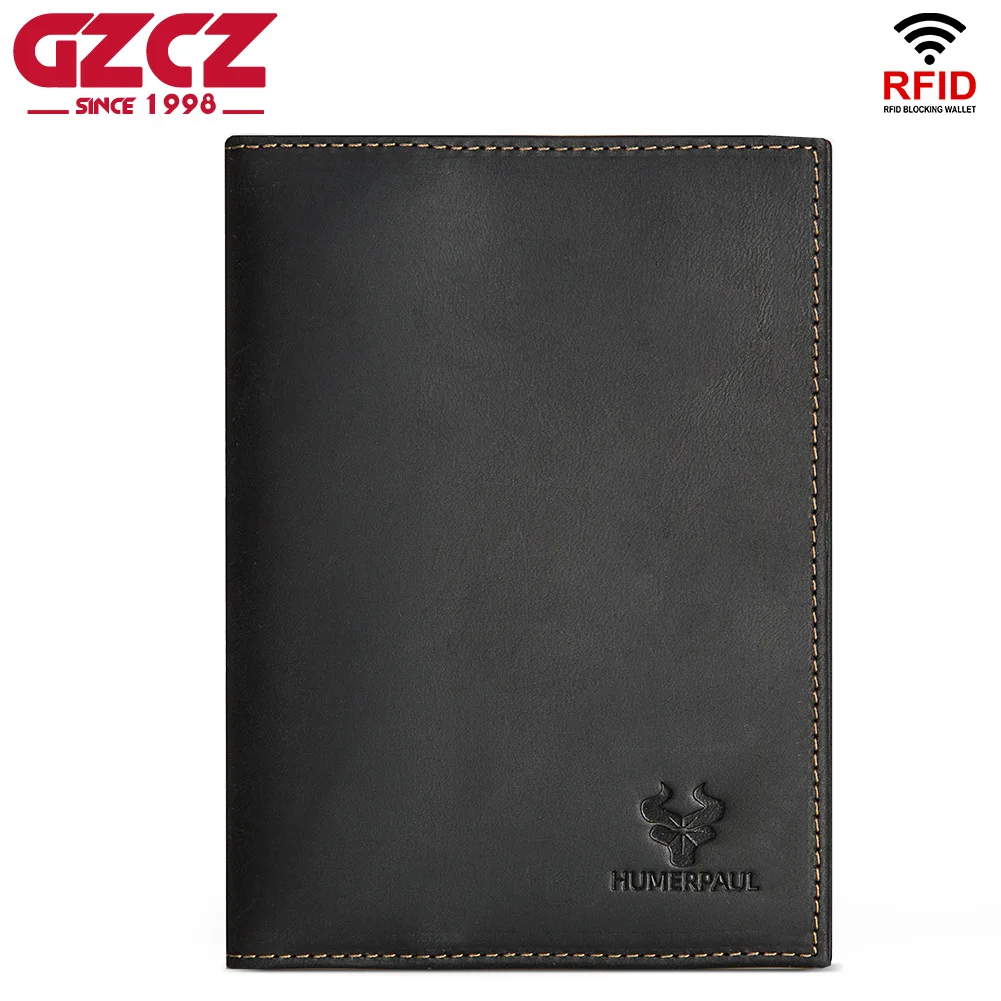 GZCZ 100%Genuine Leather Anti-magnetic Wallets Multifunctional New Real Men's Ultra-thin Cover Billfold Zipper Card Passport