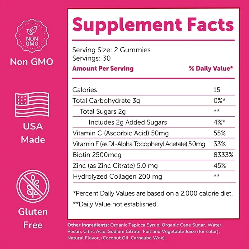 

Collagen Gummies - Supplement Natural Energy, Support Cell Health, Anti-aging, Antioxidant, Skin, Joints, Hair, Bone Health