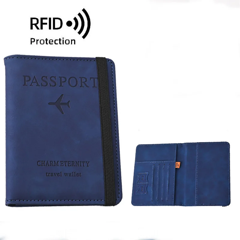 Couvertures de passeport d'affaires vintage RFID pour hommes et femmes, porte-carte d'identité multifonction, étui portefeuille en cuir PU, accessoires de voyage