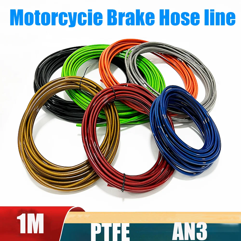 

1M AN3 Motorcycle Braided 304Stainless Steel Clutch Oil Line Hose PTFE Brake Pipe Hose Dirt Bike Gas Oil Fuel Tube PTFE 7 colors