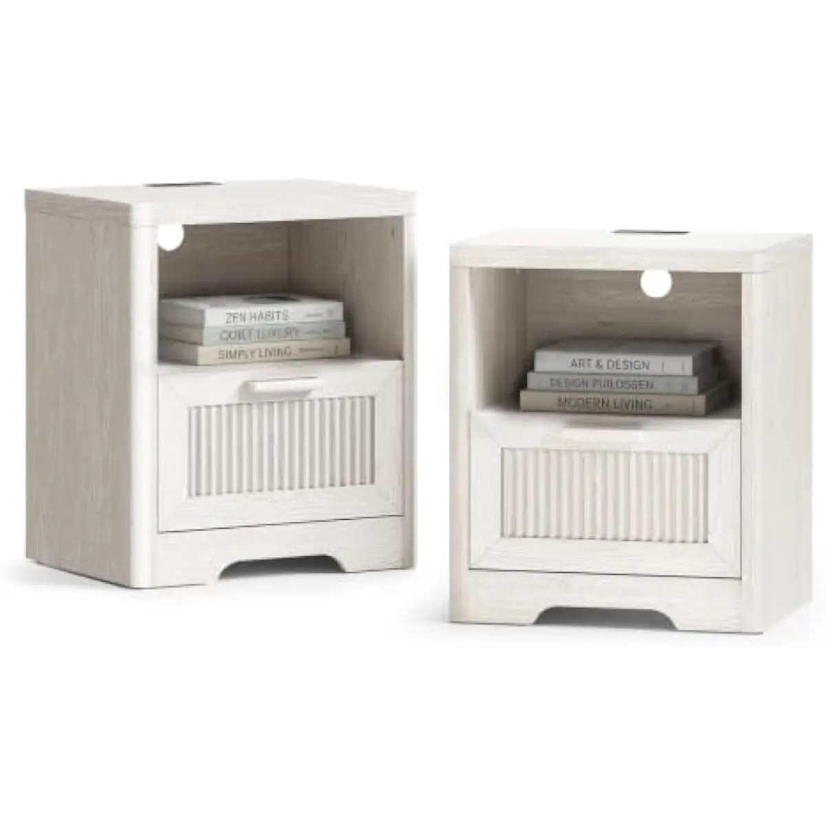 Nightstand Pair Featuring Integrated Power Hub 2 AC Outlets 1 USB C 1 USB A 154 D x 197 W x 228 H Inches Engineered Wood Whitewa