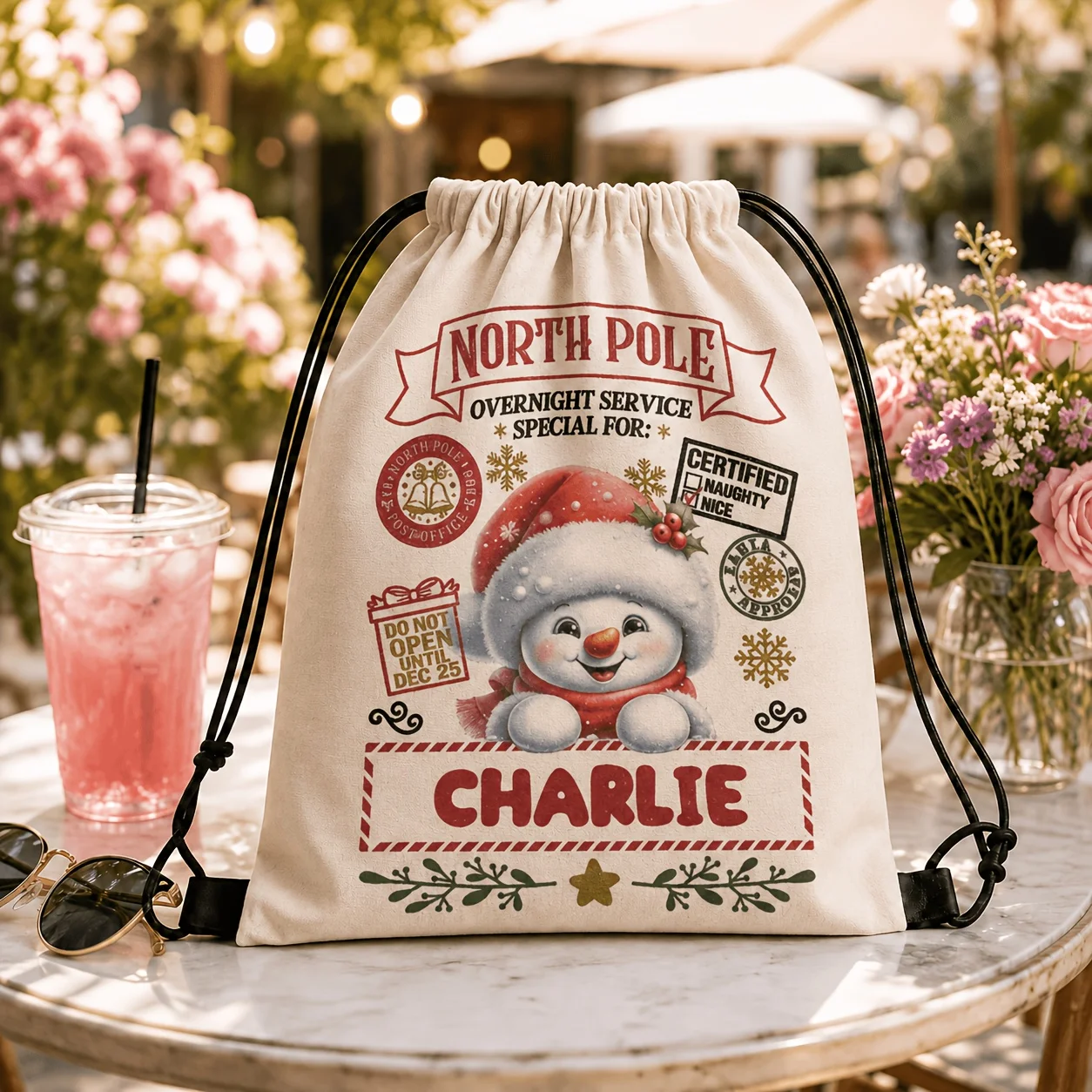 Food Storage Name - Mochila de cordão com boneco de