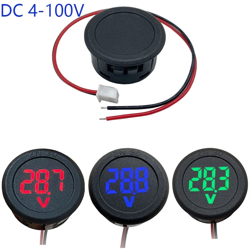 

DC 4-100V Digital Voltmeter LED Digital Display Circular Two-wire Voltmeter Car Voltage Current Volt Detector Tester Monitor