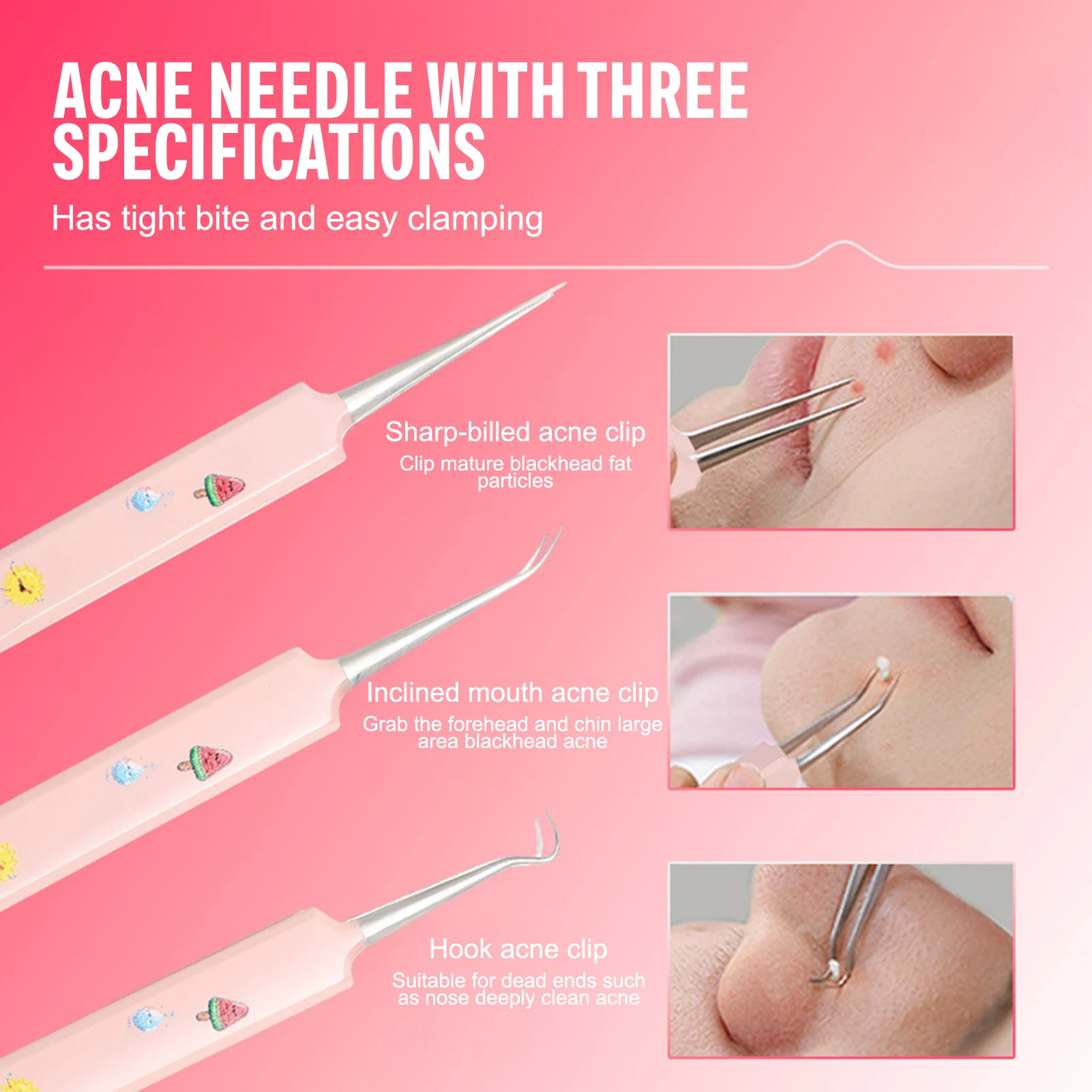 3 Stuks Mee-eter Clip Puistjes Pincet Comedondrukker Rvs Mobiele Clip Schoonheid Product Acne Naald Huid Cleanning Tool
