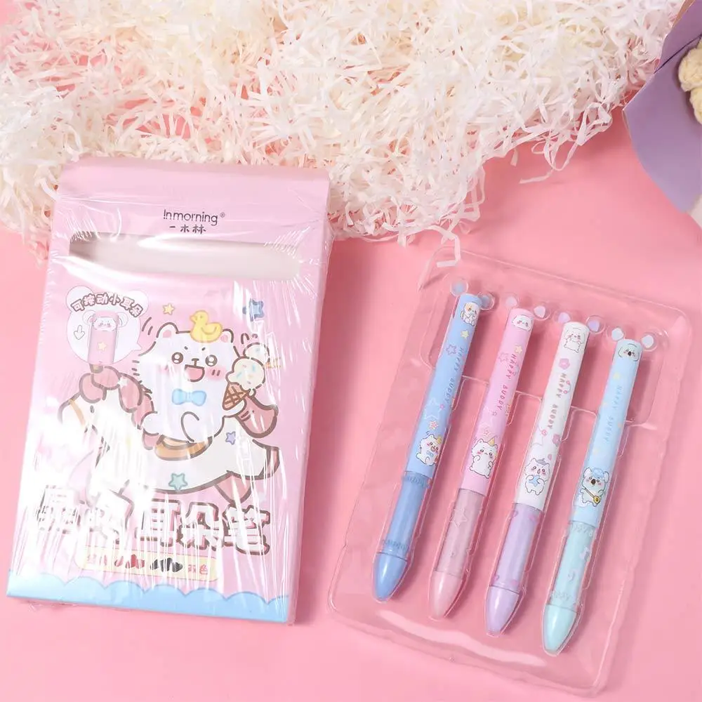 

4 pcs ABS Dual Color Ballpoint Pen Press Multifunction Student Writing Pen Mini Ear Cartoon Two-color Gel Pen