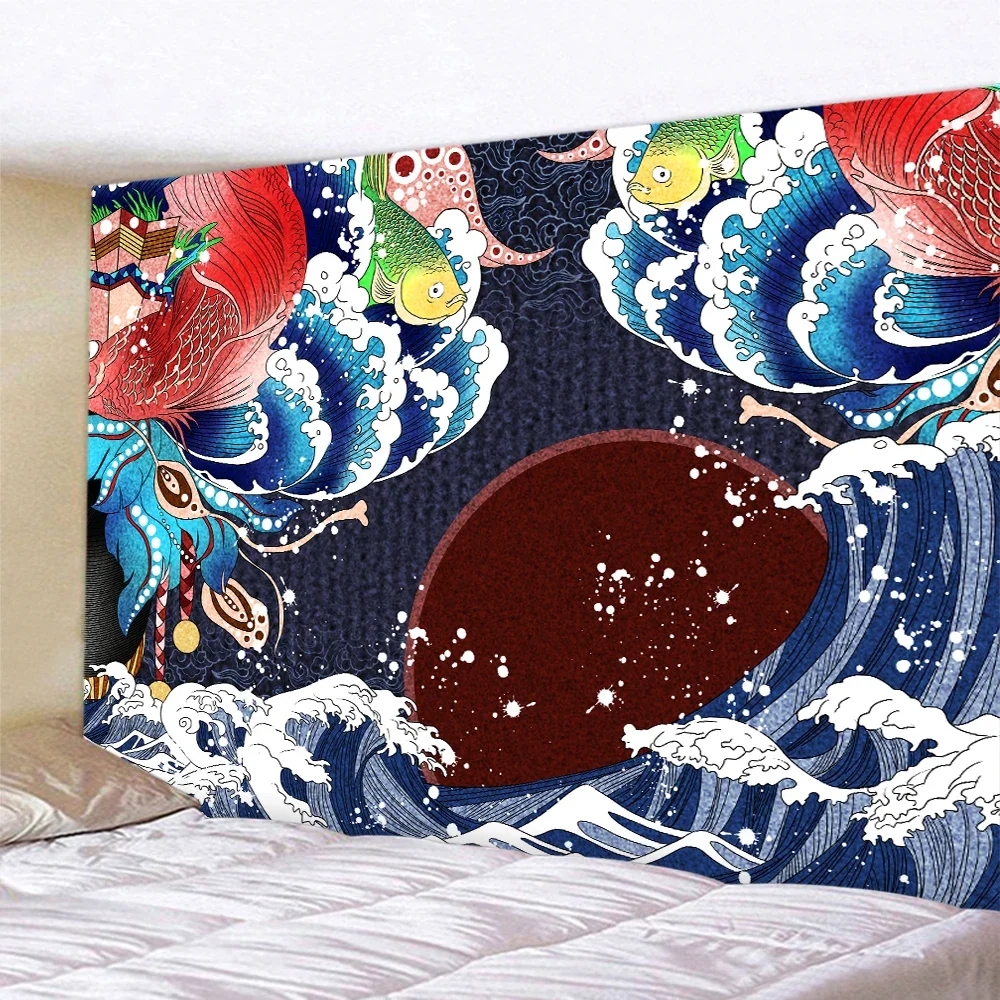 Japanese style ocean wave home decor art tapestry bohemian decor yoga mat hippie yoga mat sofa blanket bed sheet