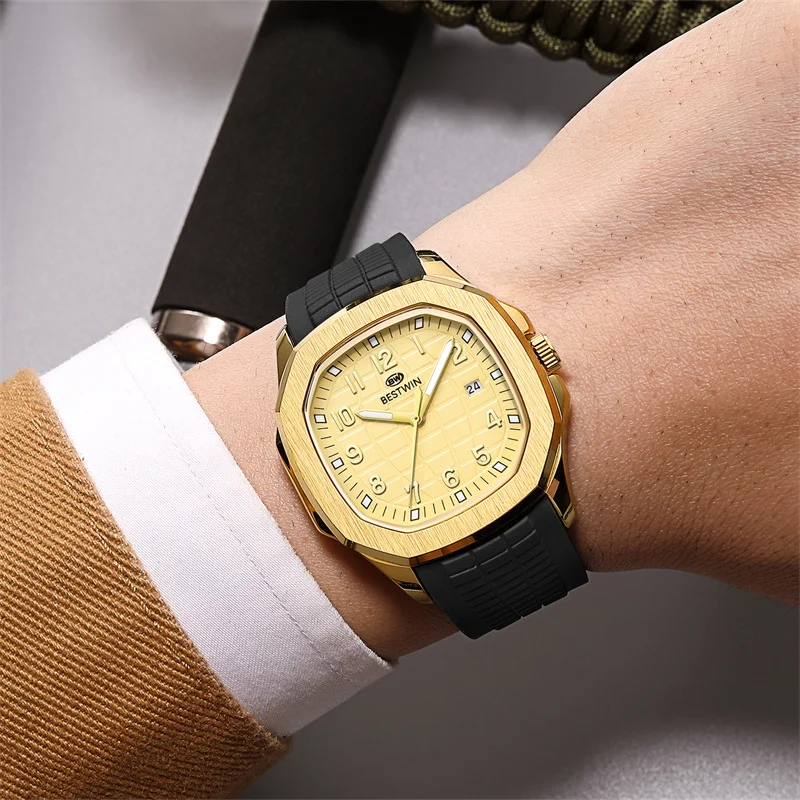 Fashionable minimalist men watch with alloy case rubber strap quartz waterproof luminous calendar suitable gift giving gathering