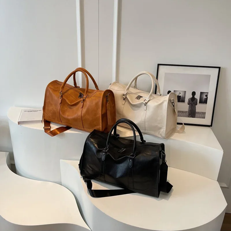 2024 Large Capacity Travel Bag Pu Leather Golf Boston Bag Shoulder Handbag Leisure Sports Fitness Suitcase Weekender Duffle Bag