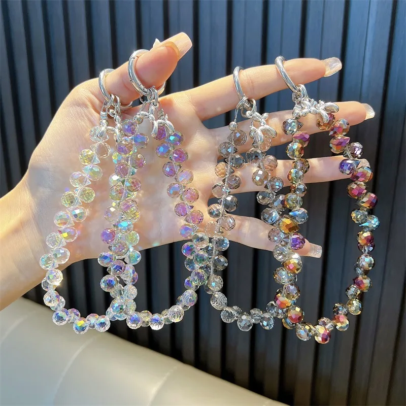 Luxury Glitter Bling Crystal Beads Phone Strap Charm Pendant Bracelet For iPhone Airpods Accessories Bag Women Girl Hanging Cord