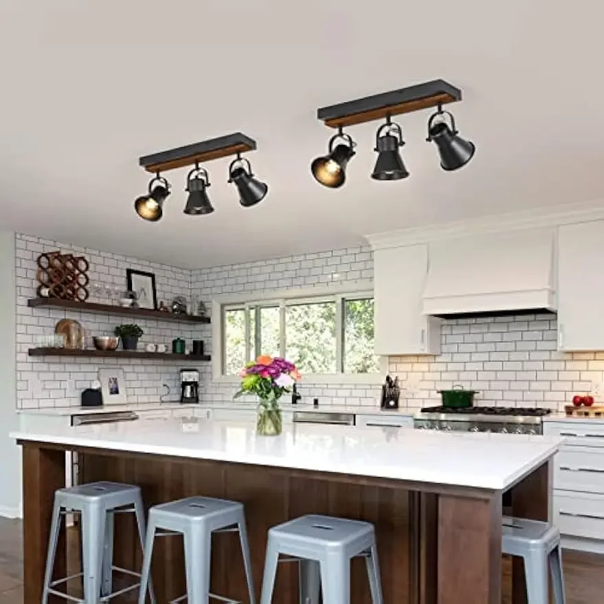 3-Light Track Lighting Kit,Black Semi Flush Mount Ceiling Light with 3 Rotatable Light Heads,Modern Farmhouse Lighting