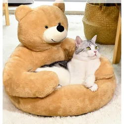 Cute Bear Sofa,Semi-Enclosed Bear Pet Dog Bed Ultra Soft Cat Bed Detachable Plush Puppy Bed Winter Warm Sleeping Bed Mat
