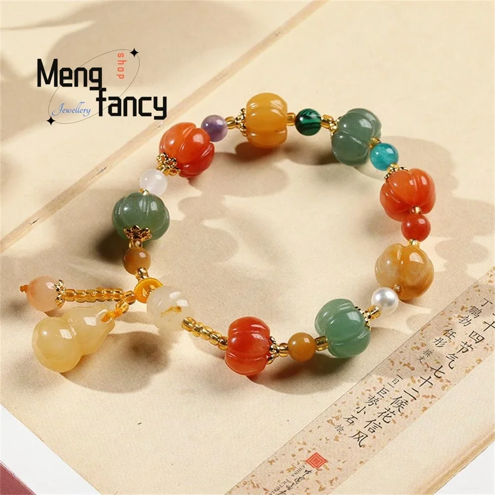 

New Arrival Natural Gold Jade Pumpkin Gourd Beaded Bracelet Fashion Charm Luxury Customized Women Best Selling Fine Jewelry Gift