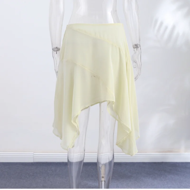 High Waist Asymmetrical Hem Midi Skirt Ruffle Flowy Irregular Hem A Line Skirts 2026 Summer Elegant Casual Vacation Chic Outwear