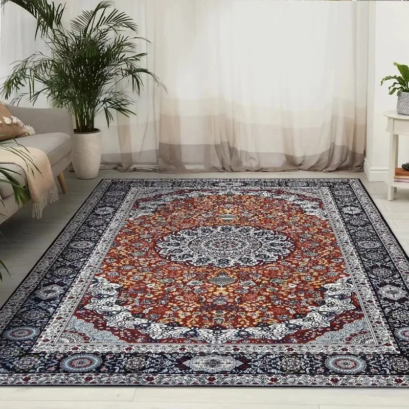 Turkish Ethnic Pattern Rug, Stain & Slip Resistant Floor Carpet for Living Room Sofa Area