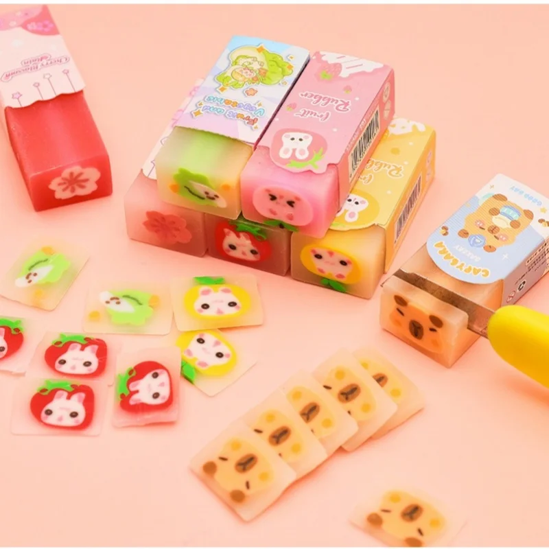 

Low-Dust Clean Pencil Eraser for Students more 20 colors Cartoon Sandwich Style Creative Drawing Stationery School Supplies