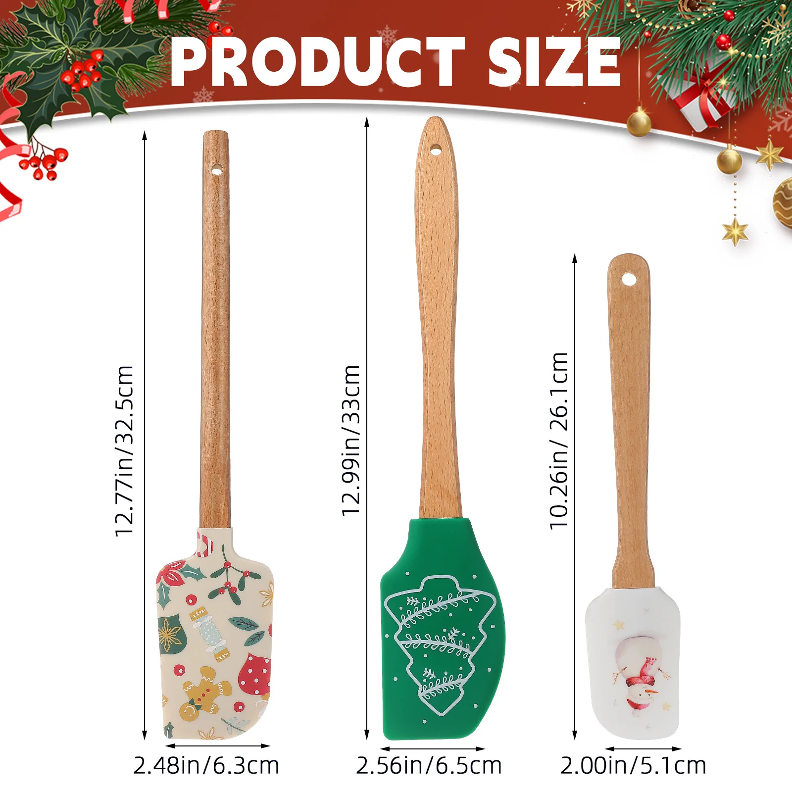 3 قطعة كعكة عيد الميلاد مكشطة سيليكون ملعقة الخشب مقبض الخبز أداة لخلط كشط الحلويات المربى زبدة غير عصا مفرشة #3