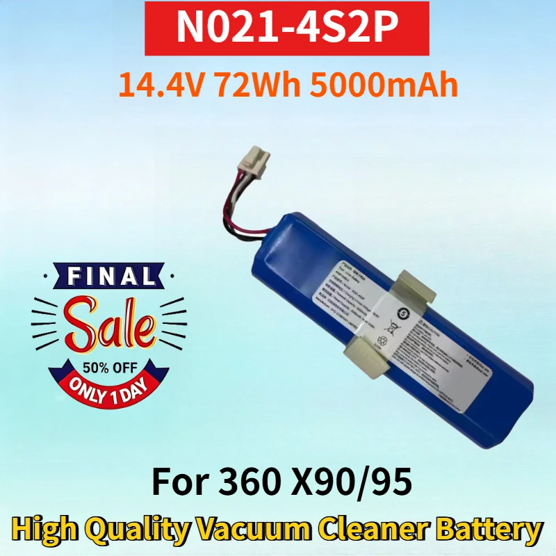 

New N021-4S2P 14.4V 72Wh 5000mAh Rechargeable Lithium-ion Battery for 360 X90/95 High Quality Robot Vacuum Cleaner Battery Pack