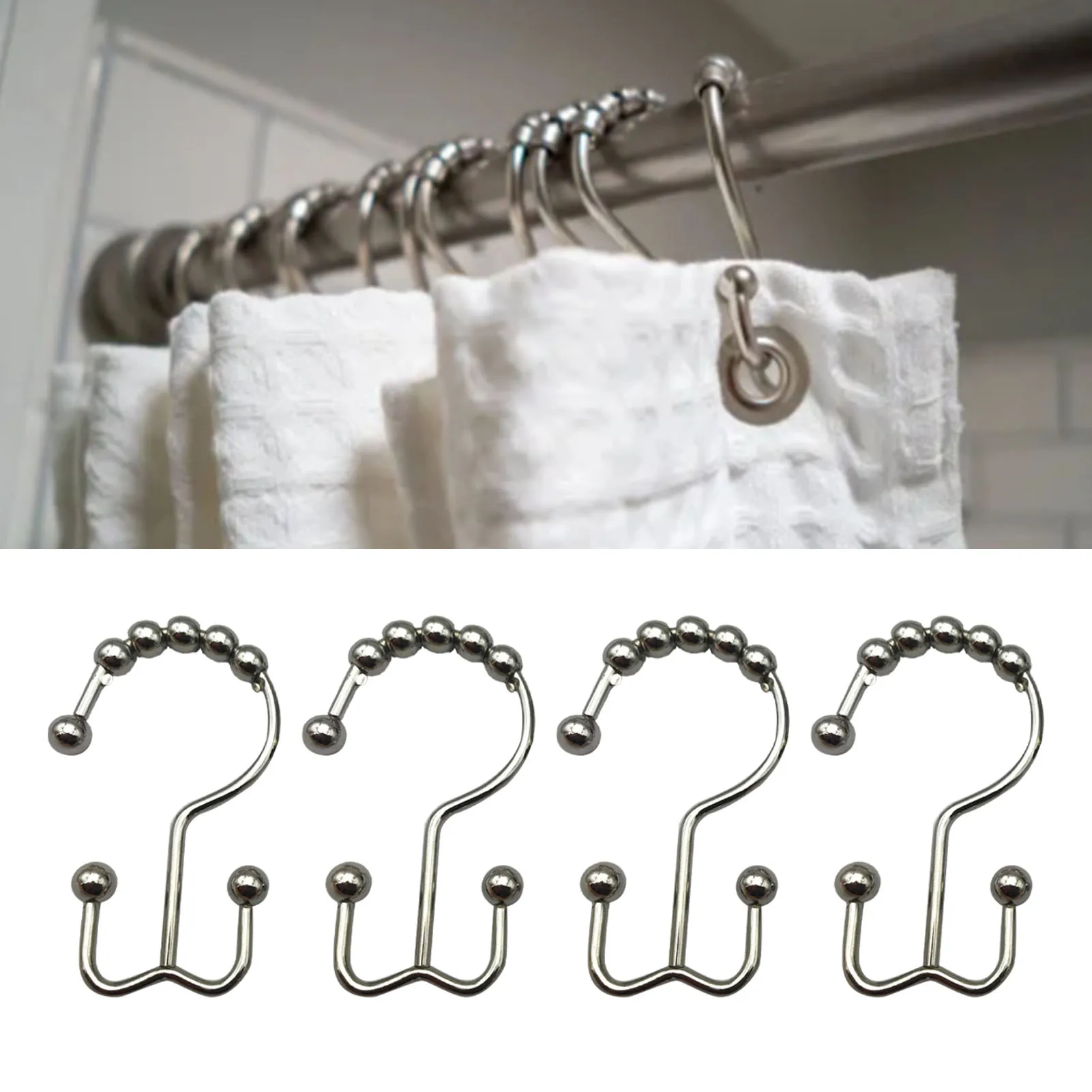 12PCS Shower Curtain Hooks Rustproof Metal Iron Double Sided Bath Curtain Hook Rings For Bathroom Black