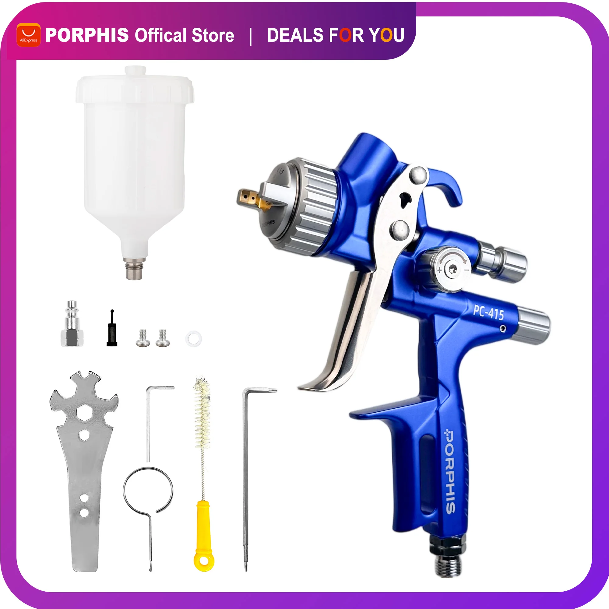 Original PORPHIS Spray Gun PC-415 MP Gravity Feed Automotive Paint Spray Gun as DIY Tools for Base Coat