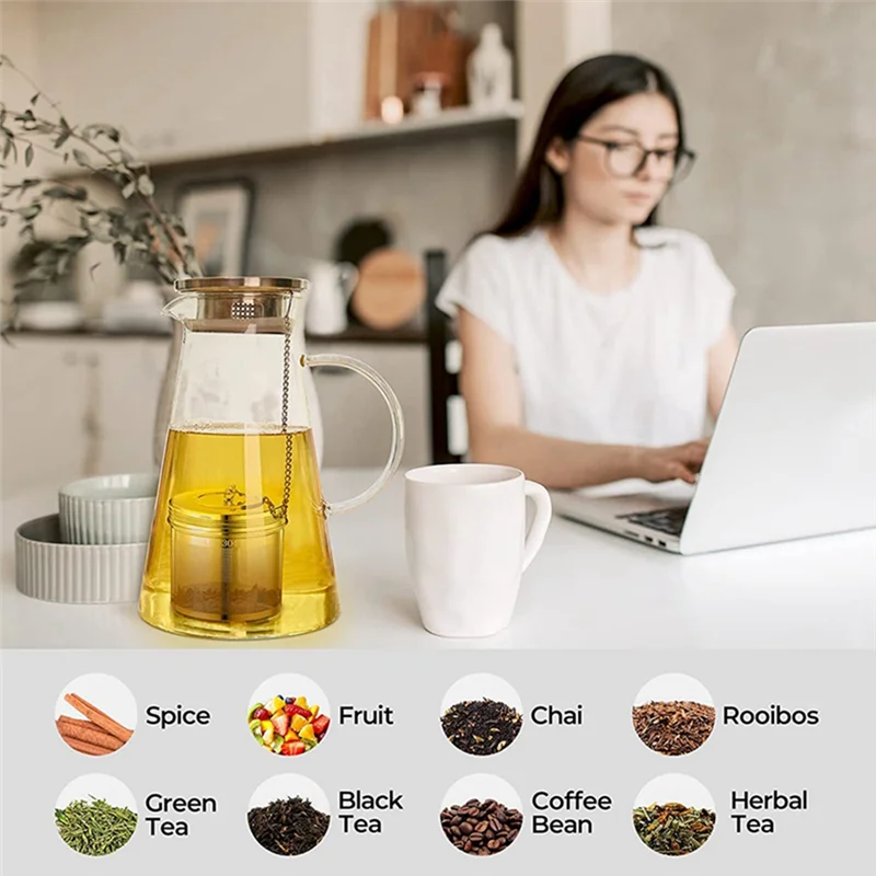 ABPO 3 pezzi grande infusore a sfera di tè per tè a foglie sfuse e infusore di spezie per cucinare, coperchio filettato, colino da tè a maglia extra fine