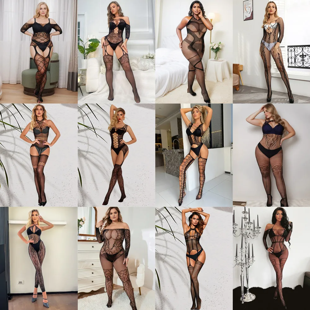 18 Styles Sexy Full Body Stocking Erotic Fishnet Tight Lingerie Costumes Mesh Transparent Female Body Suit Clothes Sleepwear