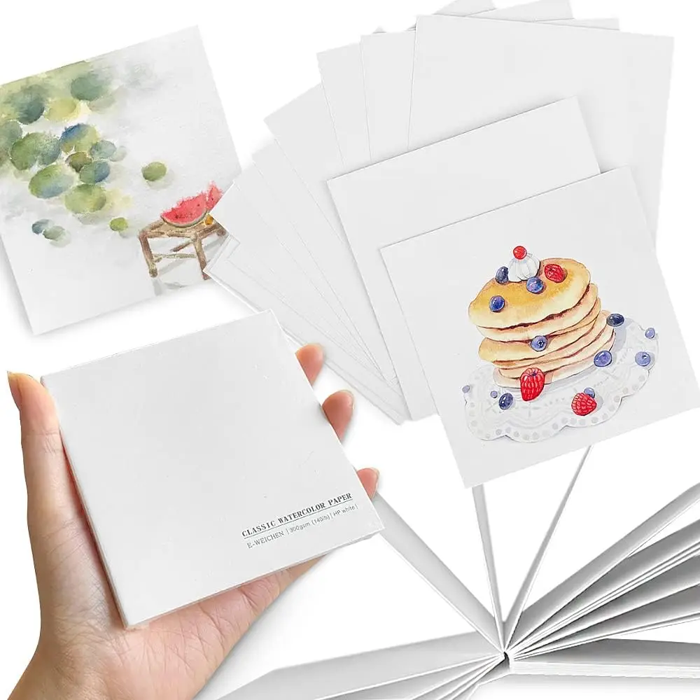 Mini Watercolor Paper Sketchbook, 3.9x3.9 Inch, 20 Sheets 300gsm, Travel Drawing Journal for Adults, Art Supplies