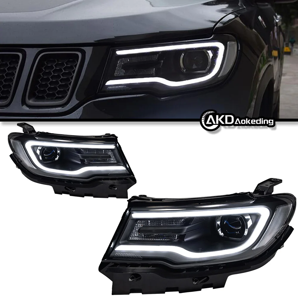 AKD Car Model for Jeep Compass 2017-2022 LED DRL Dynamic Signal High and Low Beam Day Running Light DRL Light Auto Lamps