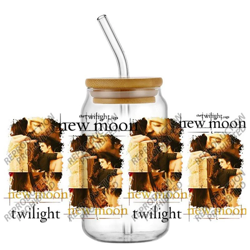 Romantic Movie Inspired UV DTF cup Wraps Fantasy Couple transfer Stickers for 16oz Glass Cans, Waterproof DIY Decals