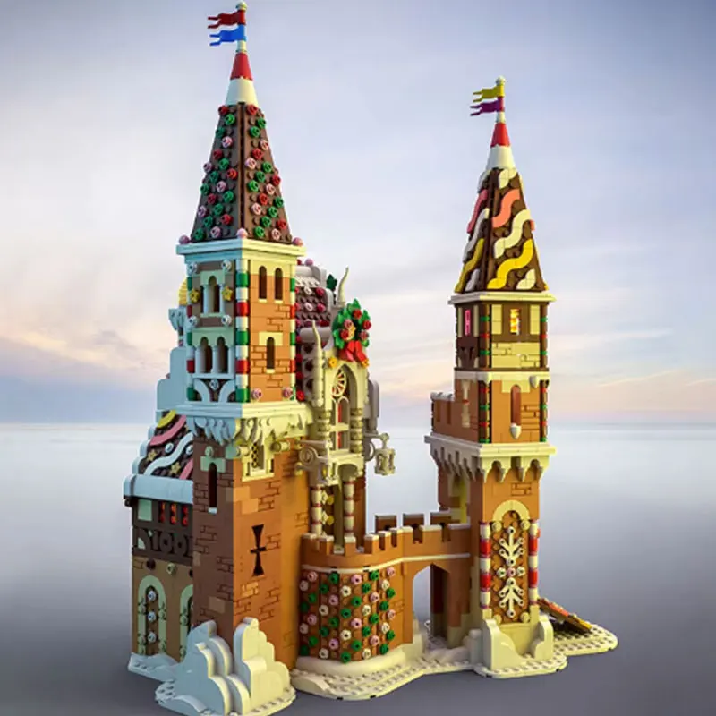 Modèle d'architecture de rue de pain d'épice d'hiver de MOC de petite particule, vue créative de château, jouets de cadeau de bricolage, ornements de puzzle