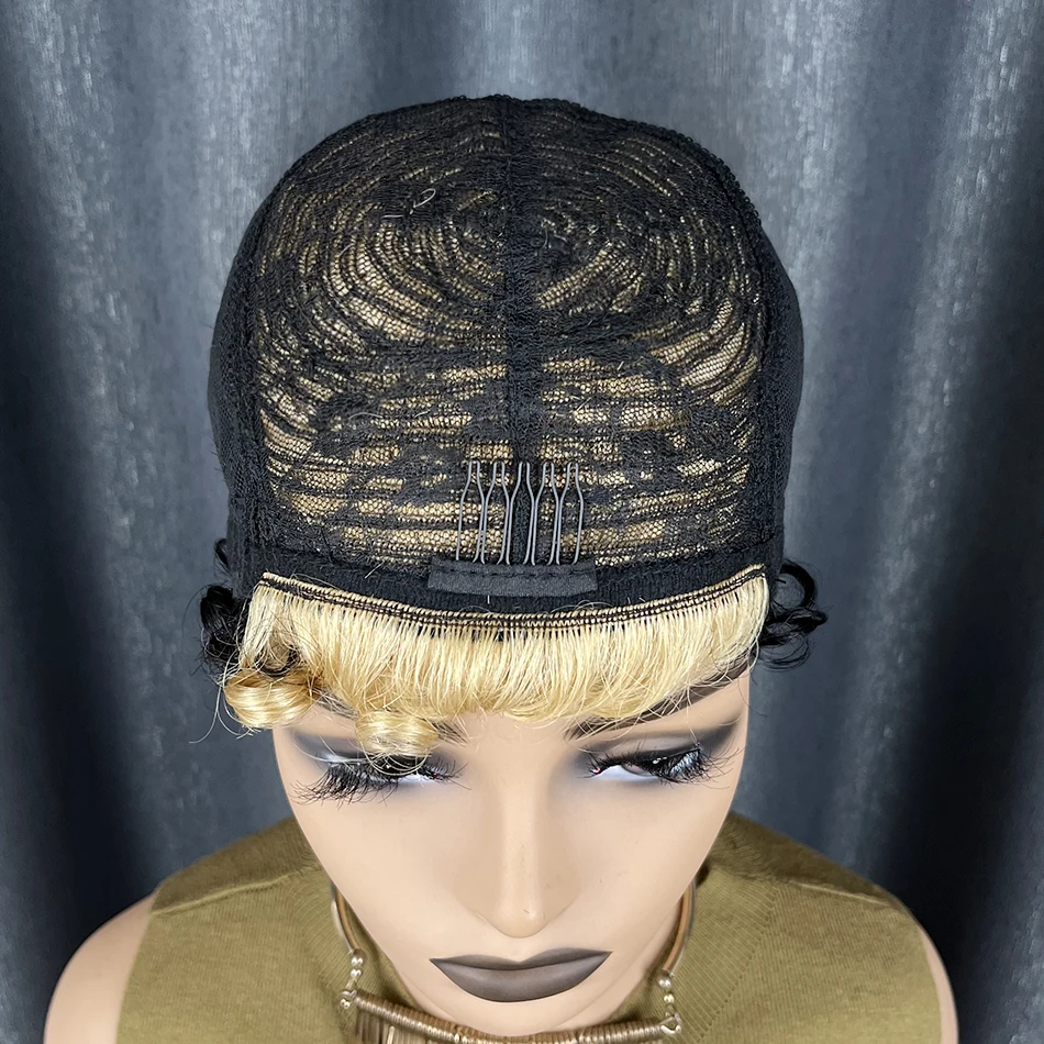 شقراء سوداء مجعد عابث قطع شعر مستعار البرازيلي خصلات الشعر المستعار الإنسان مع الانفجارات قبل قطعها للنساء آلة صنع خصلات الشعر المستعار الإنسان القصير