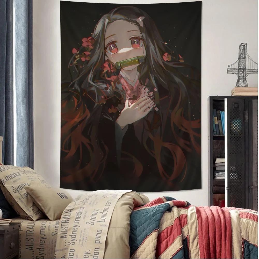 Demon Slayer Nezuko Kamado Hippie Wall Hanging Tapestries Art Science Fiction Room Home Decor Kawaii Room Decor